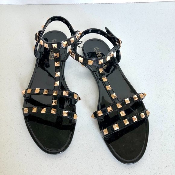 Mudd women's black jelly studded designer inspired flat sandals NEW - Picture 3 of 6
